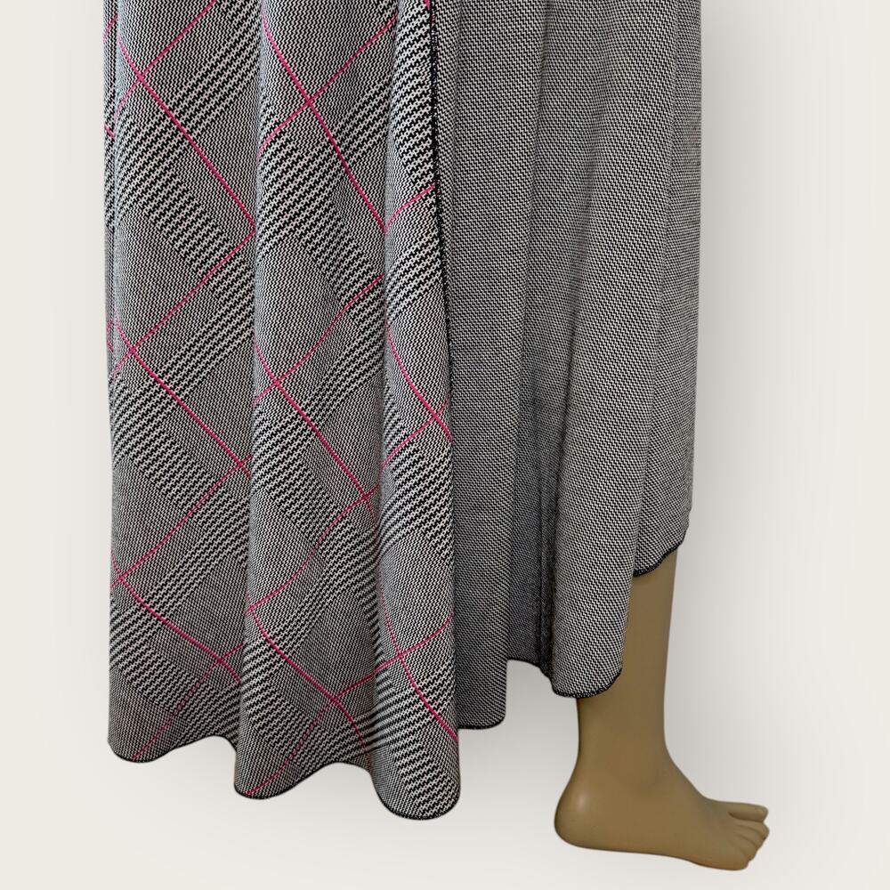 Cato Plaid Flare Midi Skirt Size M Gray Pink High Low Stretchy Ponte Knit Pullon - Picture 9 of 13